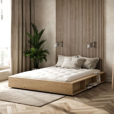 Lit en pin massif naturel 160x200 avec multiples rangements + tatami