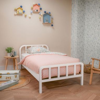Lit enfant en pin massif blanc tête de lit arrondie 90x190 - LT17019