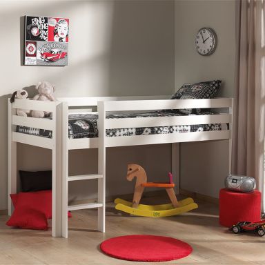 Lit mi-hauteur en pin massif blanc 90x200