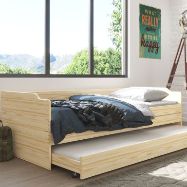 Lit gigogne 3 couchages en bois massif chêne clair 90x200 - LT12015