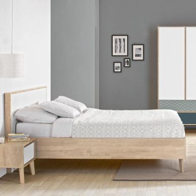 Lit en bois imitation chêne clair 120x200 - LT5046-1
