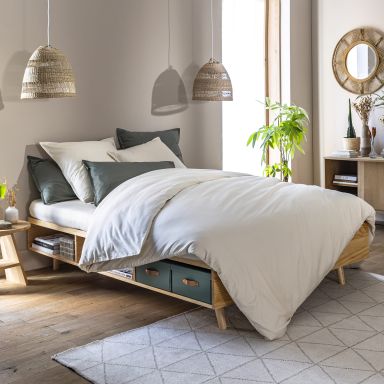 Lit en bois massif naturel avec rangements