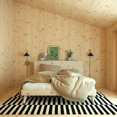Lit en pin massif RETREAT BED avec tête de lit fonctionnelle 140x200 Bois clair