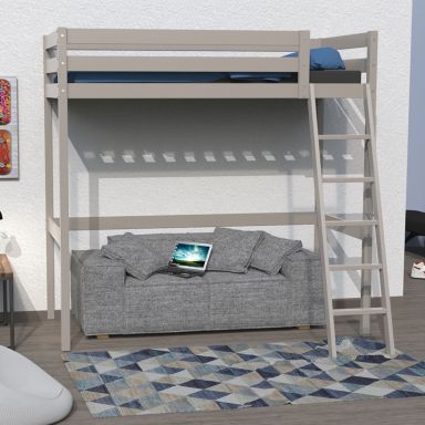 Lit mezzanine en bois massif gris 90x190 - LT14036
