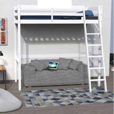 Lit mezzanine en bois massif blanc