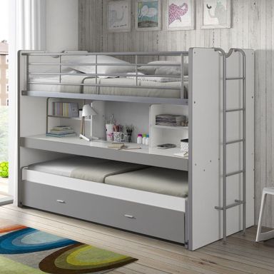 Lit superposé 3 couchages + bureau 90x200