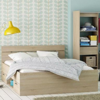 Lit tiroir avec niche de rangement en bois imitation chêne kronberg - LT202