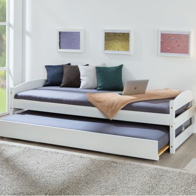 Lit gigogne relevable en bois massif blanc 90x200 - LT12009