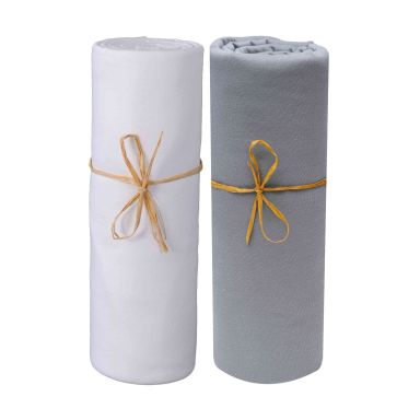 Lot de 2 draps housses bébé jersey bio blanc et gris foncé 60x120