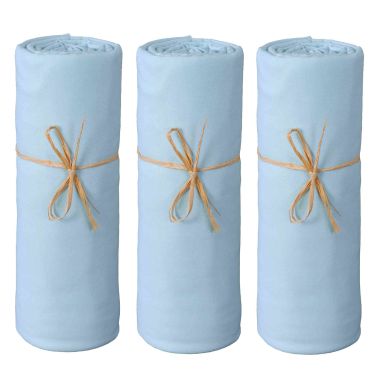 Lot de 3 draps housses bébé jersey bio bleu ciel