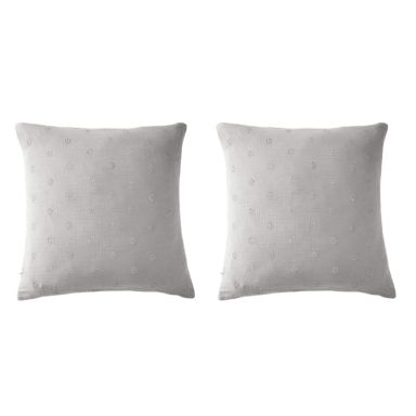 Lot de 2 taies d'oreillers brodées double gaze de coton gris 60x60