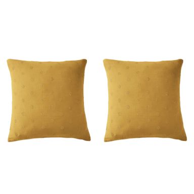 Lot de 2 taies d'oreillers brodées double gaze de coton jaune safran 60x60