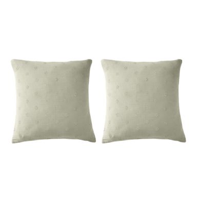 Lot de 2 taies d'oreillers brodées double gaze de coton vert d'eau 60x60