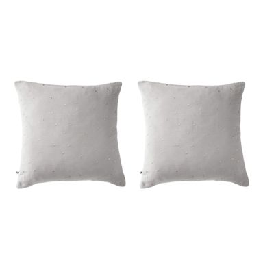 Lot de 2 taies d'oreillers à pois brodés double gaze de coton gris 60x60