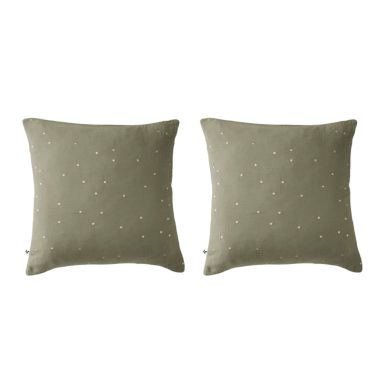 Lot de 2 taies d'oreillers à pois brodés double gaze de coton kaki 60x60