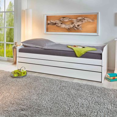 Lit gigogne 3 couchages en bois massif blanc laqué 90x200 - LT12015

