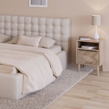 Table de chevet naturel 1 tiroir effet chevron avec pieds en bois massif - CH70104