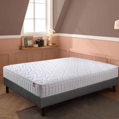 Ensemble Epeda matelas ressorts ensachés Distinct 2, sommier Unic gris et pieds
