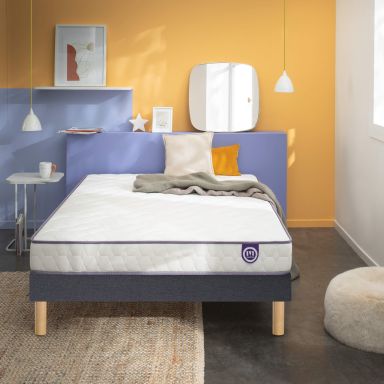 Ensemble Merinos matelas mousse haute densité et mémoire de forme Chill Bed, sommier Pencil ferme et pieds