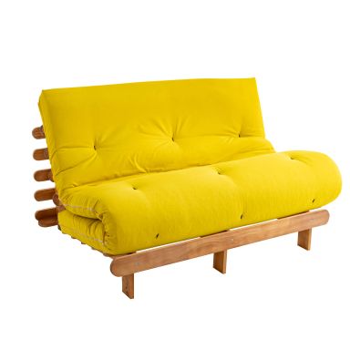 Ensemble matelas futon en coton et structure en bois massif naturel 140x200 Ocre