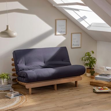 Matelas futon mousse memoire + coton, anti-taches 2 personnes écru