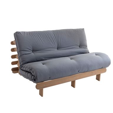 Ensemble matelas futon en coton et structure en bois massif taupe