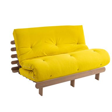 Ensemble matelas futon en coton et structure en bois massif taupe