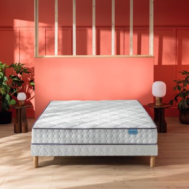 Ensemble Merinos matelas ressorts et mémoire de forme Cheer Bed, sommier Twist et pieds