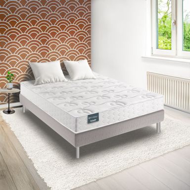 Ensemble Dunlopillo 100% latex 7 zones 18cm LAVANDE, matelas, sommier, pieds 140x190 (fond blanc)