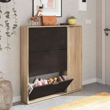 Meuble à chaussures avec 4 portes - Bois foncé et chêne