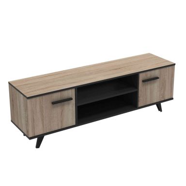Meuble TV en bois chêne brossé et noir mat - TV0003