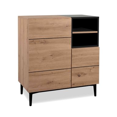 Commode 1 niche 2 portes imitation chêne artisan et noir - CO7075-1
