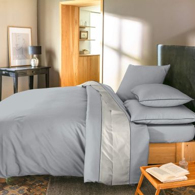 Parure de lit percale Sydney cendre 260x240 cm