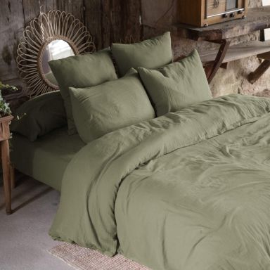 Parure de lit double gaze de coton kaki 140x200 cm