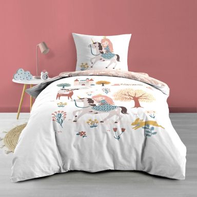 Parure de lit enfant réversible ambiance féérique 140x200 cm
