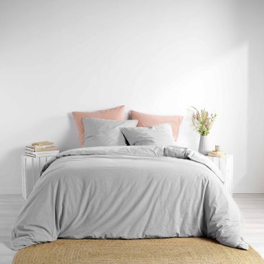Parure de lit coton lavé Linette Gris 240x220 cm