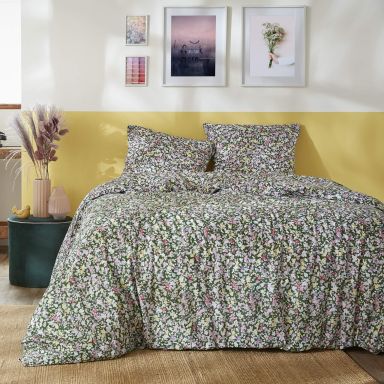 Parure de lit coton imprimé floral Vert 140x200