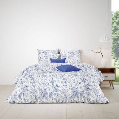 Parure de lit coton floral bleu