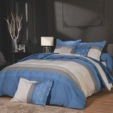 Parure de lit satin de coton Tiago bleu 140x200 - Tradilinge