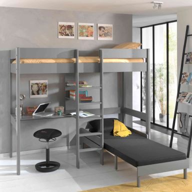 Lit enfant mezzanine avec fauteuil convertible en bois massif 90x200 cm - LT2045