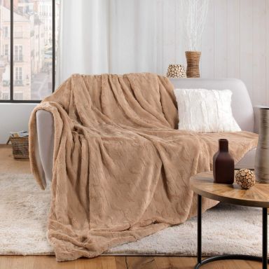Plaid imitation fourrure/sherpa Foxy sable 180x220
