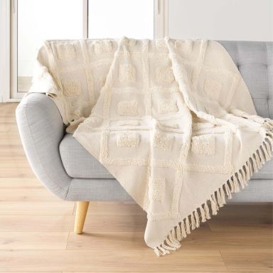 Plaid tufté à franges 125x150 cm