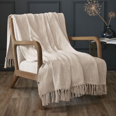 Plaid chaud à franges coton écru 