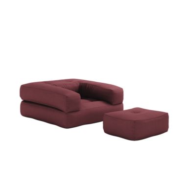 Matelas futon et pouf 2 en 1 CUBE bordeaux 90x190