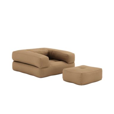 Matelas futon et pouf 2 en 1 CUBE marron 90x190