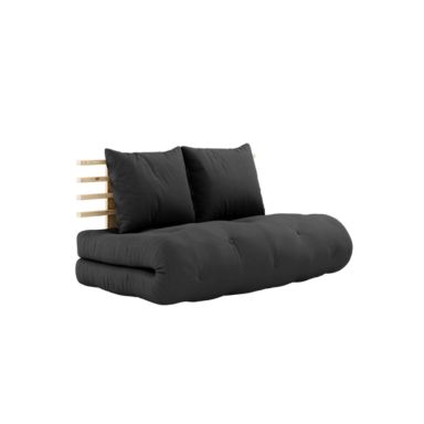Pack futon et tête de lit bois massif naturel 140x200 anthracite 