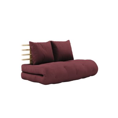 Pack futon et tête de lit bois massif naturel 140x200 bordeaux