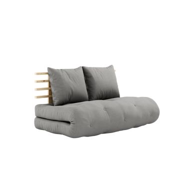 Pack futon et tête de lit bois massif naturel 140x200 gris