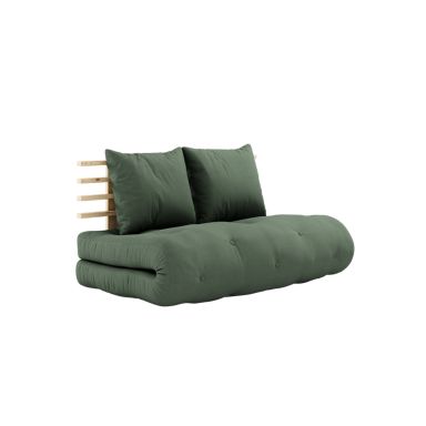 Pack futon et tête de lit bois massif naturel 140x200 kaki