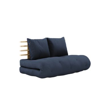 Pack futon et tête de lit bois massif naturel 140x200 bleu marine 